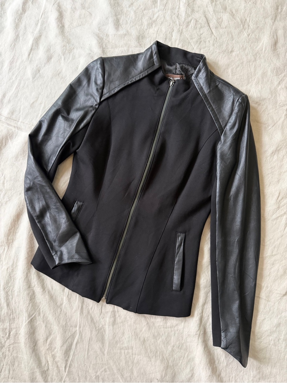 Danier Black Zip-Up Jacket with Leather Sleeves - Picture 6 of 13